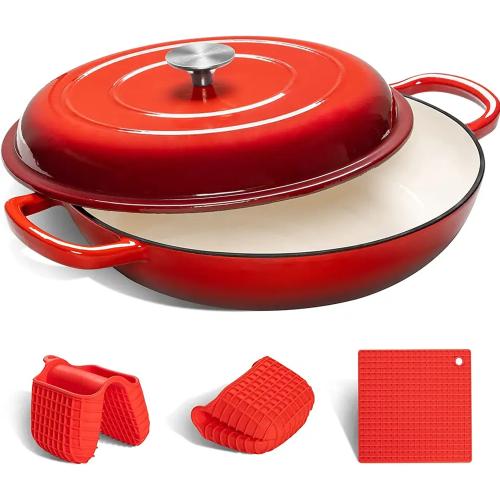 Premium Enamel Cast Iron Shallow Casserole Pan