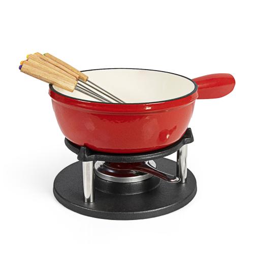 Enamel Cast Iron Cheese Fondue Set