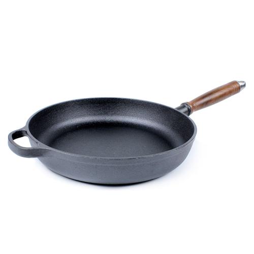27cm Durable Cast Iron Fry Pan with Wooden Handle