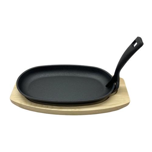 Cast Iron Sizzling Pan with Wooden Base