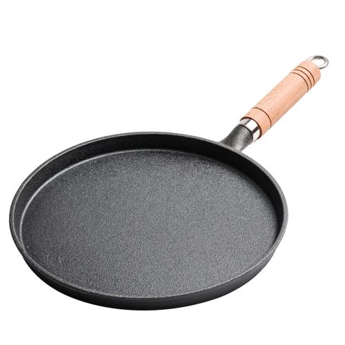 Preseasoned Cast Iron Pancake Pan with Wooden Handle