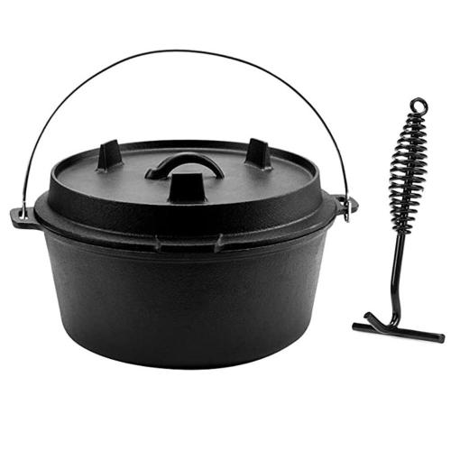 BBQ Cast Iron Deep Pot with Metal Handle for Camping Cooking