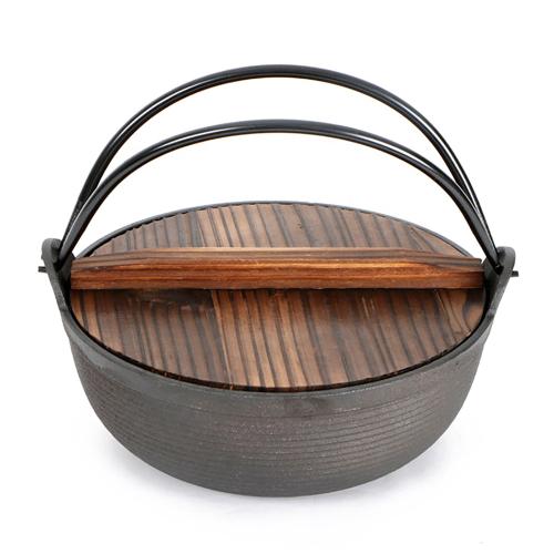 Two Handle Cast Iron Japanese pot with wooden lid