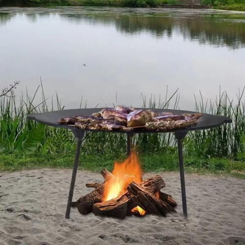 Big Size Camp Cast Iron Grill Pan with Three Removable Legs